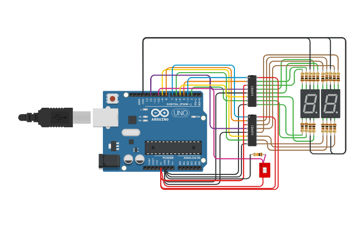 Circuit design CD4511 e displays de 7 segmentos - TF2 - Tinkercad