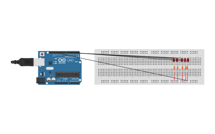 Arduino Led Cad Circuit design Arduino - 5 LEDs con FOR - Tinkercad