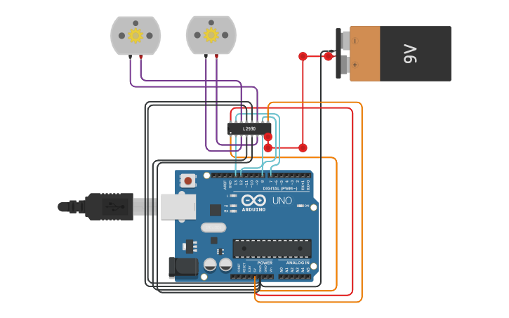 Circuit design DC motor control using H bridge L293D - Tinkercad