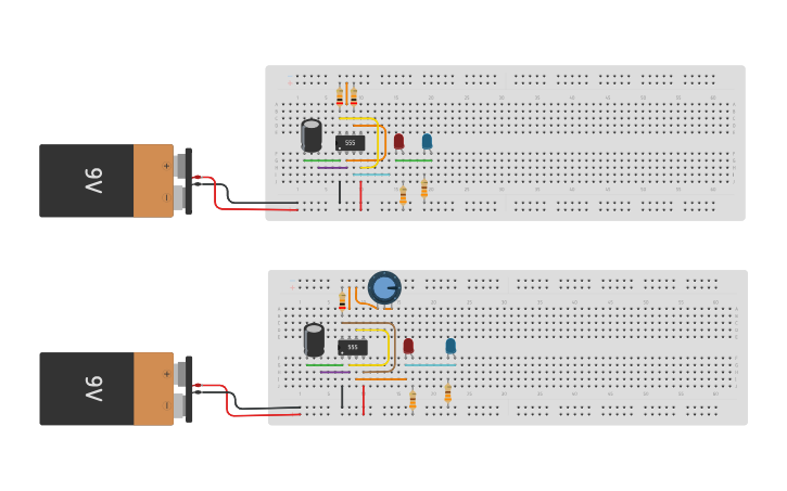 Circuit design 555 Timer Flip-Flip LED - Tinkercad