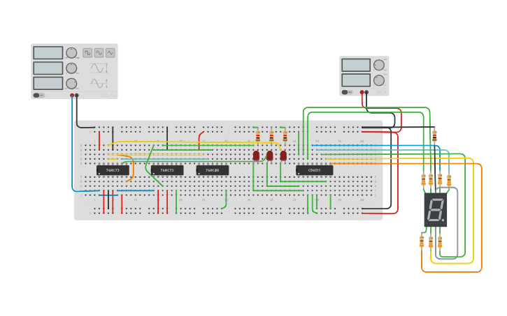 Circuit design 3 bit synchronous counter using JK flip flops - Tinkercad