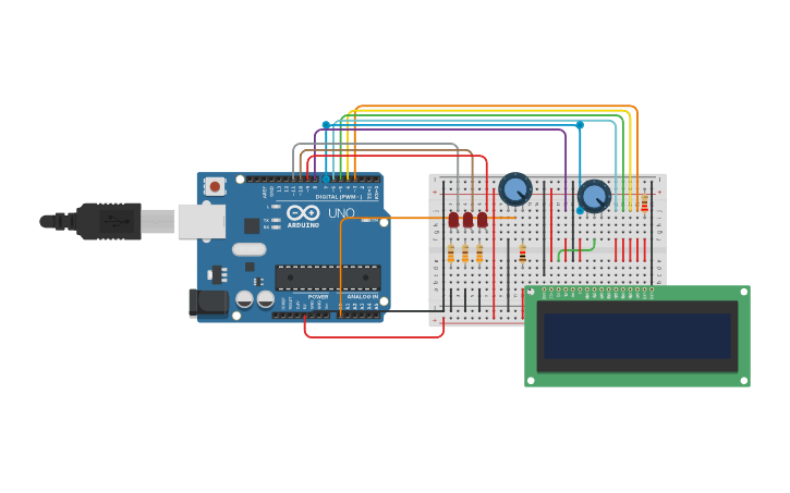 Circuit design Potentiometer control lcd & led - Tinkercad