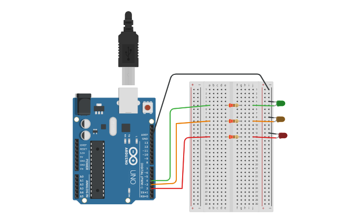 Circuit design traffic light controller - Tinkercad