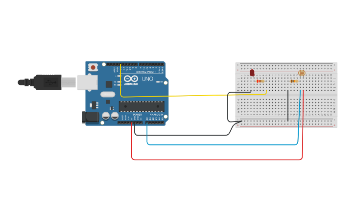 Circuit design Control LED using photoresistor - Tinkercad