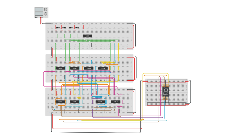 Circuit design 7 segment decoder using basic gates - Tinkercad