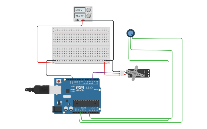 Circuit design servo motor with potentiometer - Tinkercad