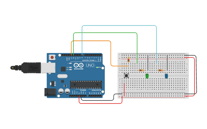 Circuit design Blinking Two LEDs at Different Freq. - Tinkercad