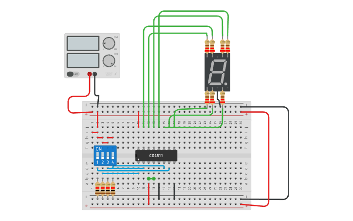 Circuit design 7 segment display - Tinkercad