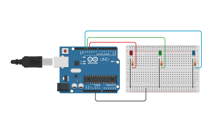 Circuit design blinking multiple LED multiple times. Bilal Khan - Tinkercad