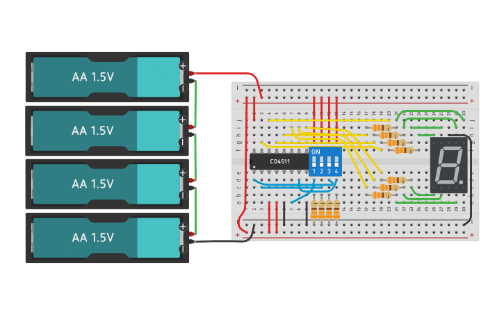 Circuit design DISPLAY DE 7 SEGMENTOS : CD4511 - Tinkercad
