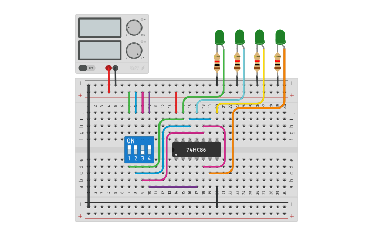 Circuit design 4 BIT BINARY TO GRAY CODE CONVERTER - Tinkercad