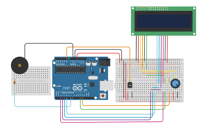 Circuit design Projeto LCD com Sensor de Temperatura - Tinkercad