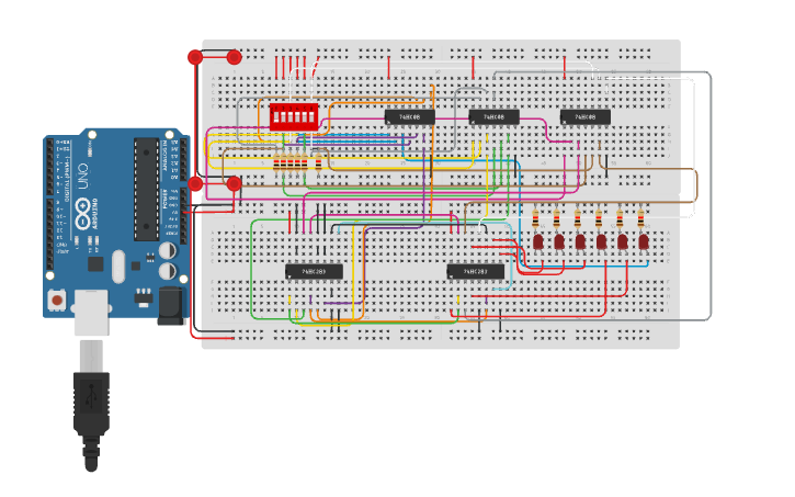 Circuit design 3-bit multiplier - Tinkercad