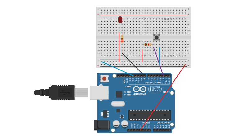 Circuit design Pushbutton-Controlled LED using Arduino - Tinkercad