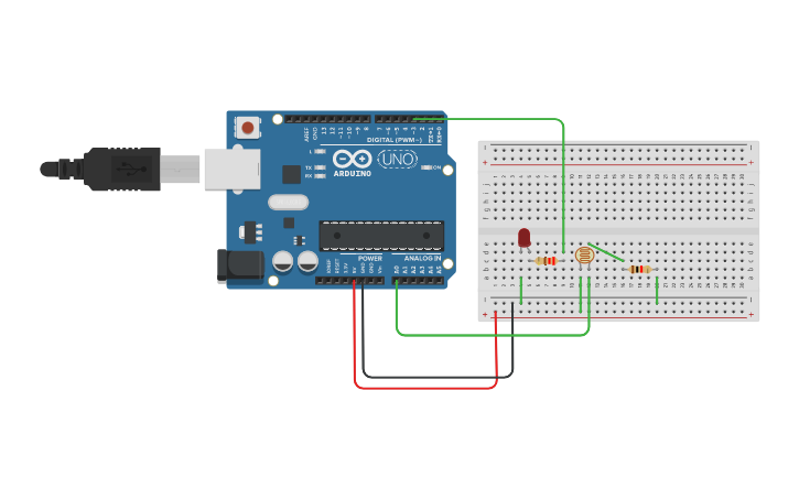 Circuit design LED Photoresistor - Tinkercad