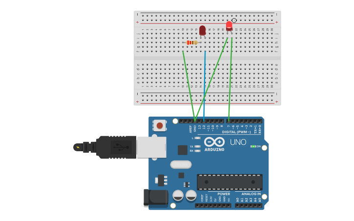 Circuit design Arduino test LED lamp - Tinkercad