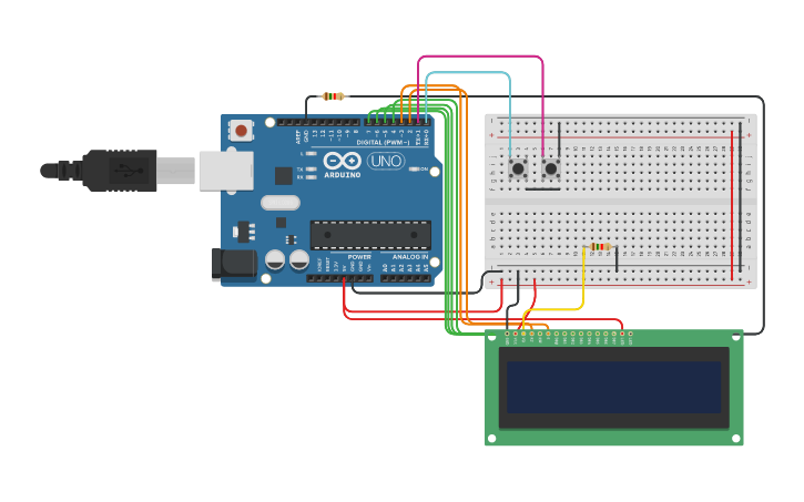 Circuit design Arduino Clock Without RTC Real Time Clock Module on LCD ...