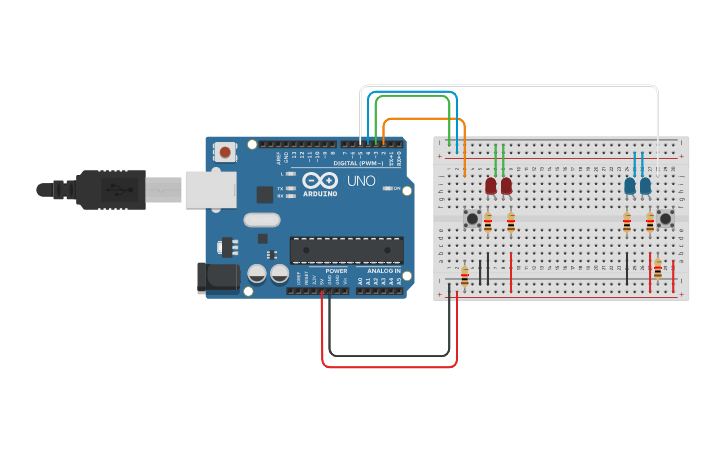 Circuit design Pull Up e Pull Down 2 Bottoni - Tinkercad