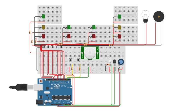 Circuit design Smart 4 Way-Crossing Traffic Light System - Tinkercad