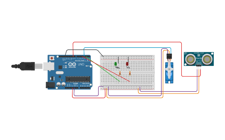 Circuit design Ultrasonic sensor + Servo Motor - Tinkercad