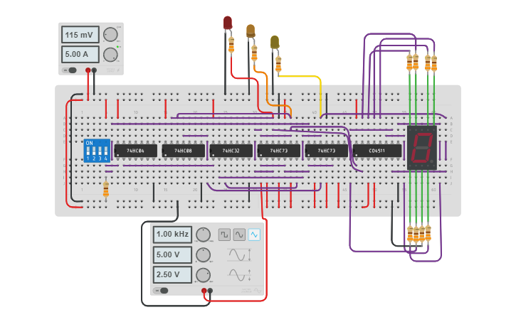 Circuit design Even and Odd numbers - Tinkercad