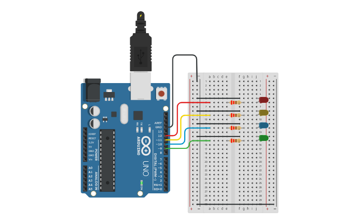 Circuit design Multiple LED blinking - Tinkercad