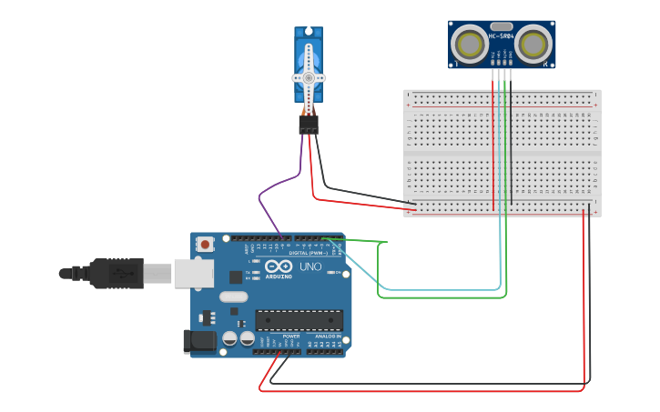 Circuit design Servo motor controlado mediante sensor ultrasonico(HC ...