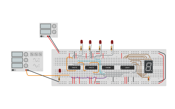 Circuit design asynchronous BCD counter using JK flip flop - Tinkercad