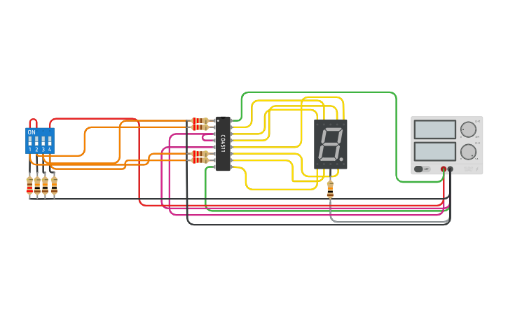 Circuit design BCD to seven segment decoder - Tinkercad