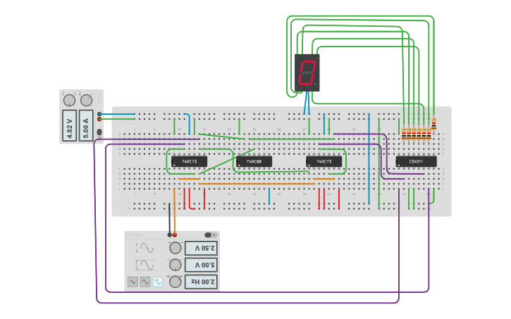 Circuit design DECADE RIPPLE COUNTER - Tinkercad