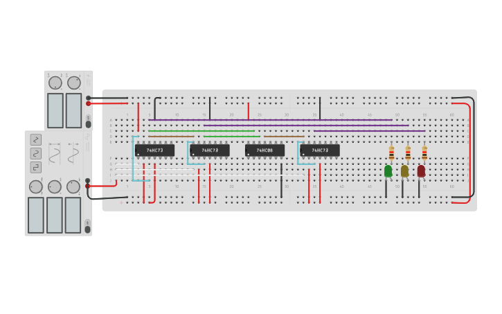 Circuit design Contador 3 bits Flip Flop JK - Tinkercad