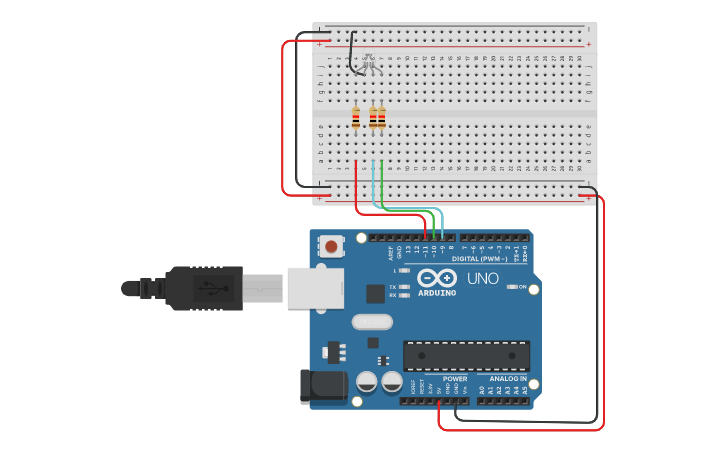 Circuit design RGB LED with Arduino - Tinkercad