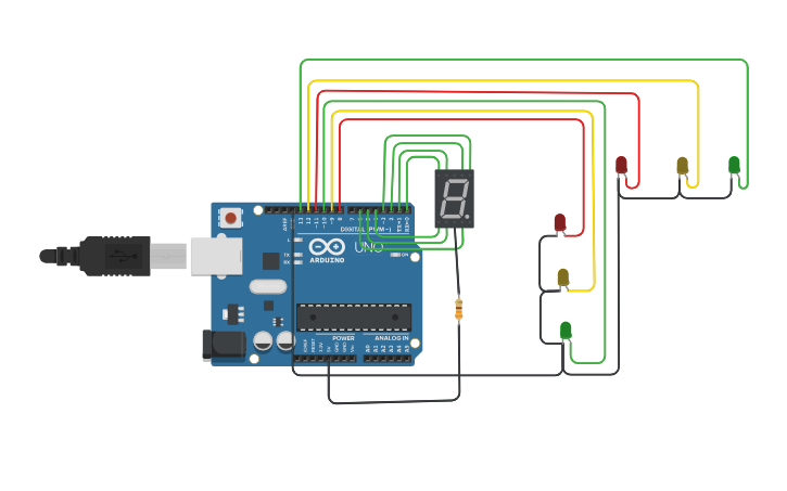 Circuit design 4.7 Traffic Light with Timer - Tinkercad