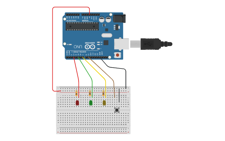 Circuit design tres leds - Tinkercad