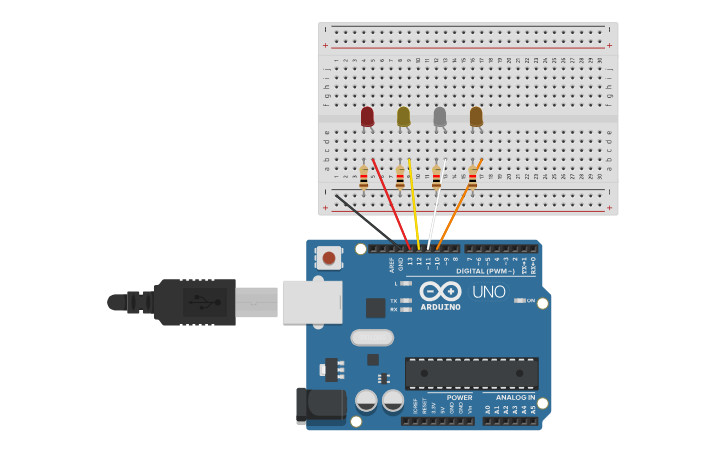 Circuit design Arduino 4 Led - Tinkercad