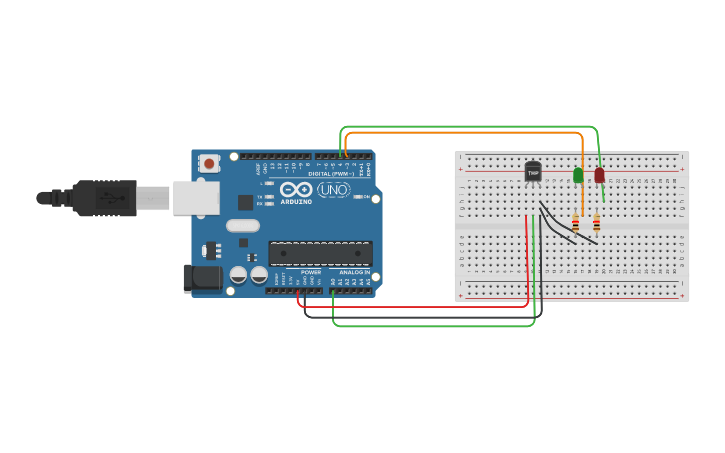 Circuit design Temperature controlled LED - Tinkercad