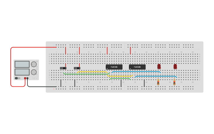 Circuit design Half adder using basic gates - Tinkercad
