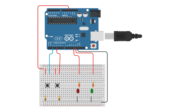 Circuit design LED Y PULSADORES - Tinkercad