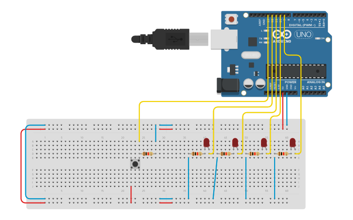 Circuit design arduino button pull down - Tinkercad