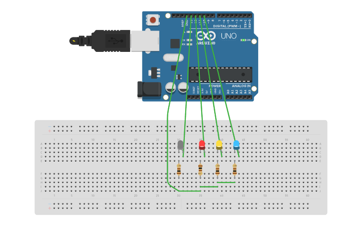Circuit design 4-bit counter - Tinkercad