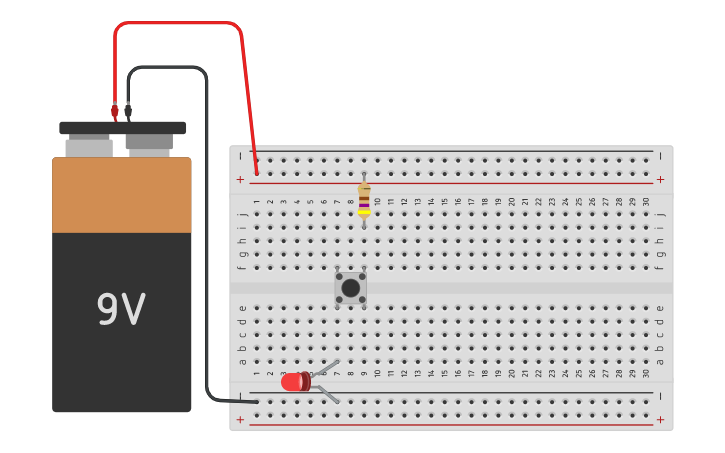 Circuit design LED and Push Button - Tinkercad