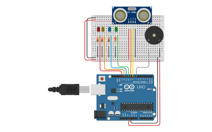 Circuit design p7.3_LED_BUZER_SENSOR HC-SR_REPET - Tinkercad
