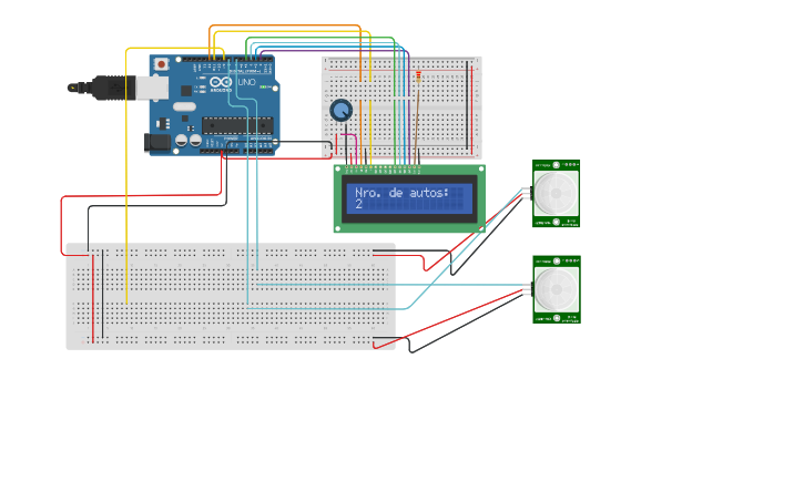 Circuit design Sistema de parqueo inteligente - FSM v1 - Tinkercad
