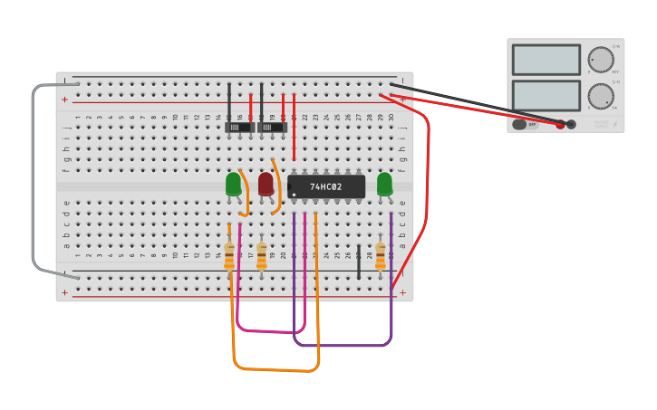 Circuit design 74HC02 - Tinkercad