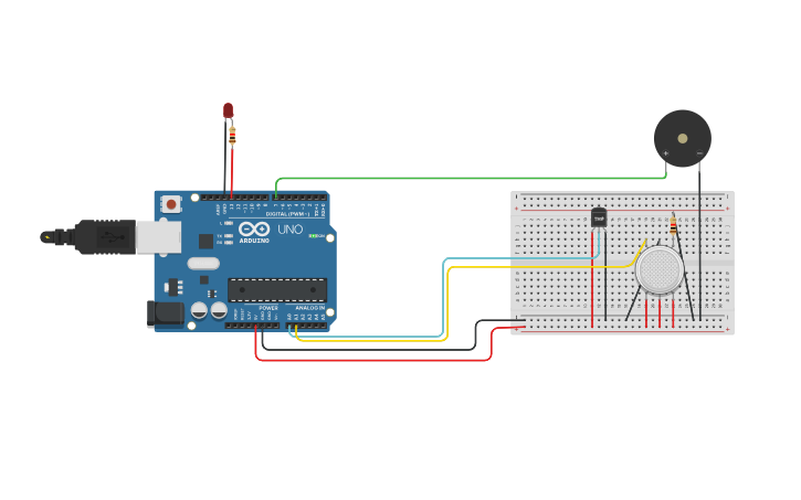 Circuit design Fire Alarm System Project - Tinkercad