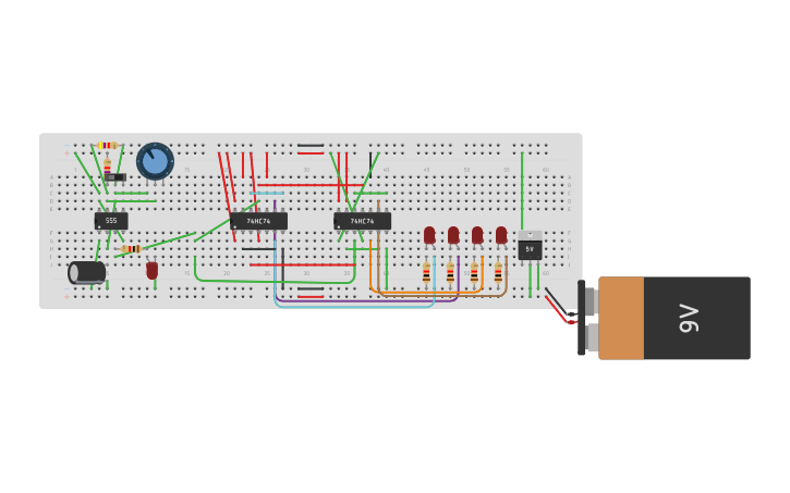 Circuit design Ring Counter - Tinkercad