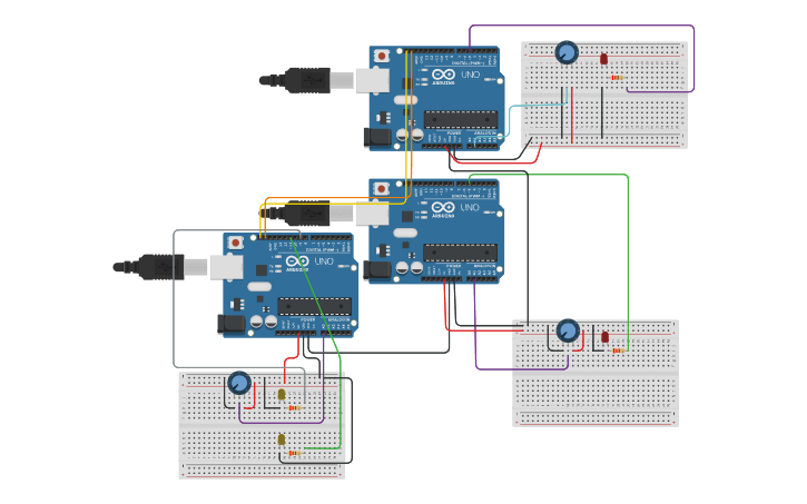 Circuit design I2C arduino Maestro-Esclavo - Tinkercad