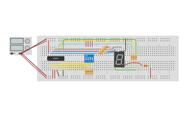 Circuit design Display de 7 de segmentos - Tinkercad