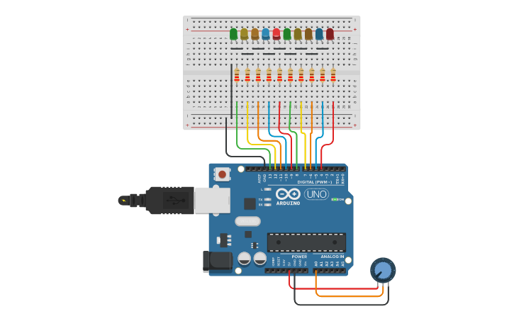 Circuit design pisca pisca com 10 leds com arduino - Tinkercad