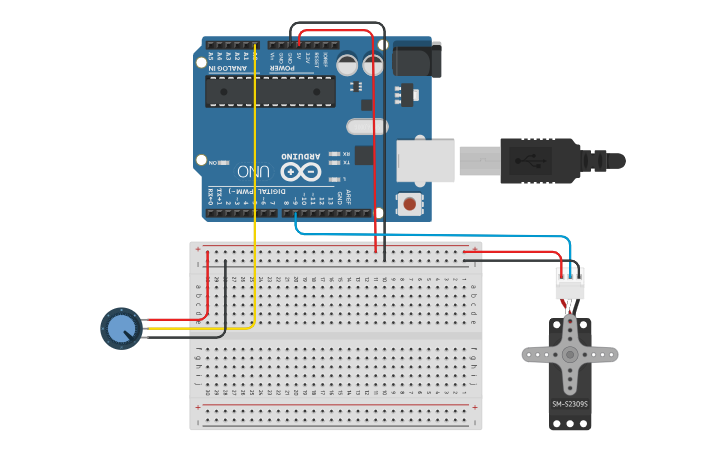 Circuit design Automate pot Servo - Tinkercad